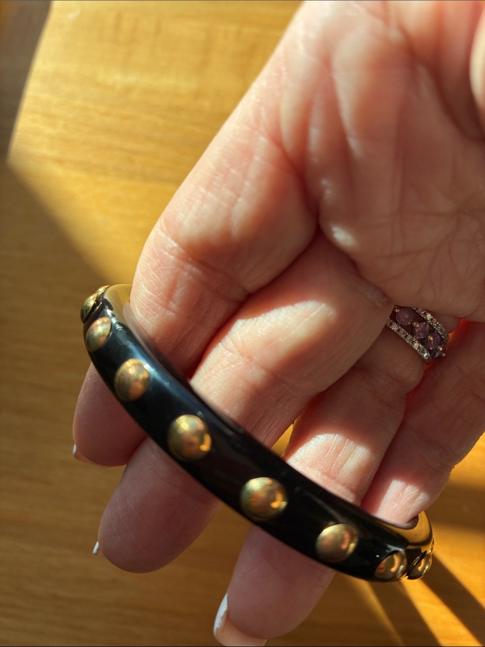 Coach Black Resin Bangle with Gold Studs